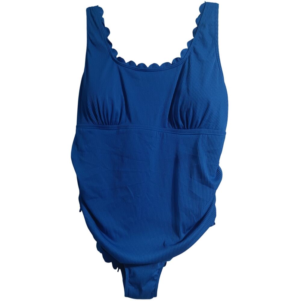 Charmo Women's 4X Blue NEW One Piece Swimsuit Scalloped Trim Tummy Control